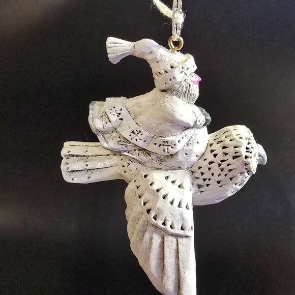 Winter White Santa Riding Woodland Owl Ornament Pam Schifferl Folk Art Midwest - Picture 3 of 12